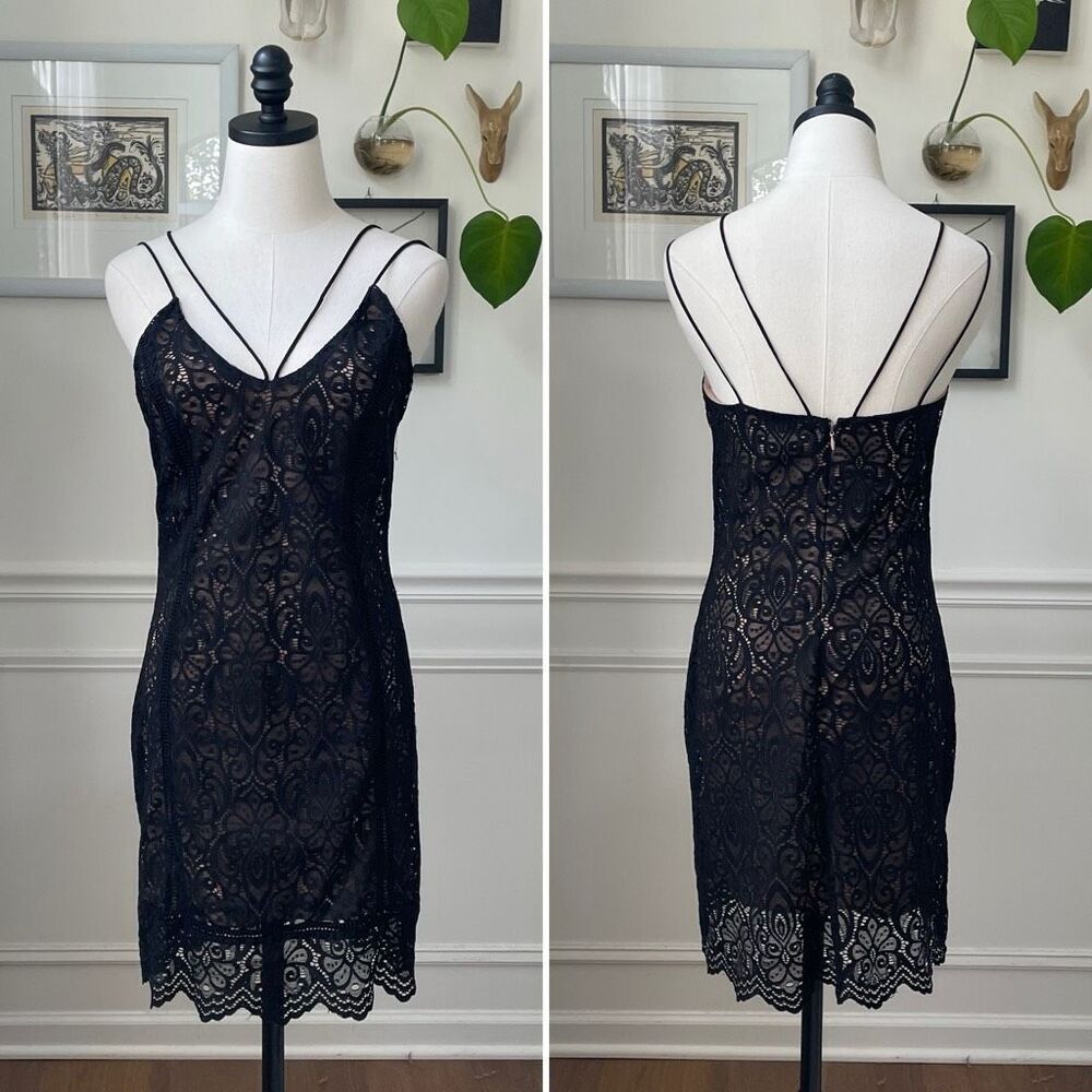 TopShop Black Strappy Lace Cocktail Homecoming  Dress 8
